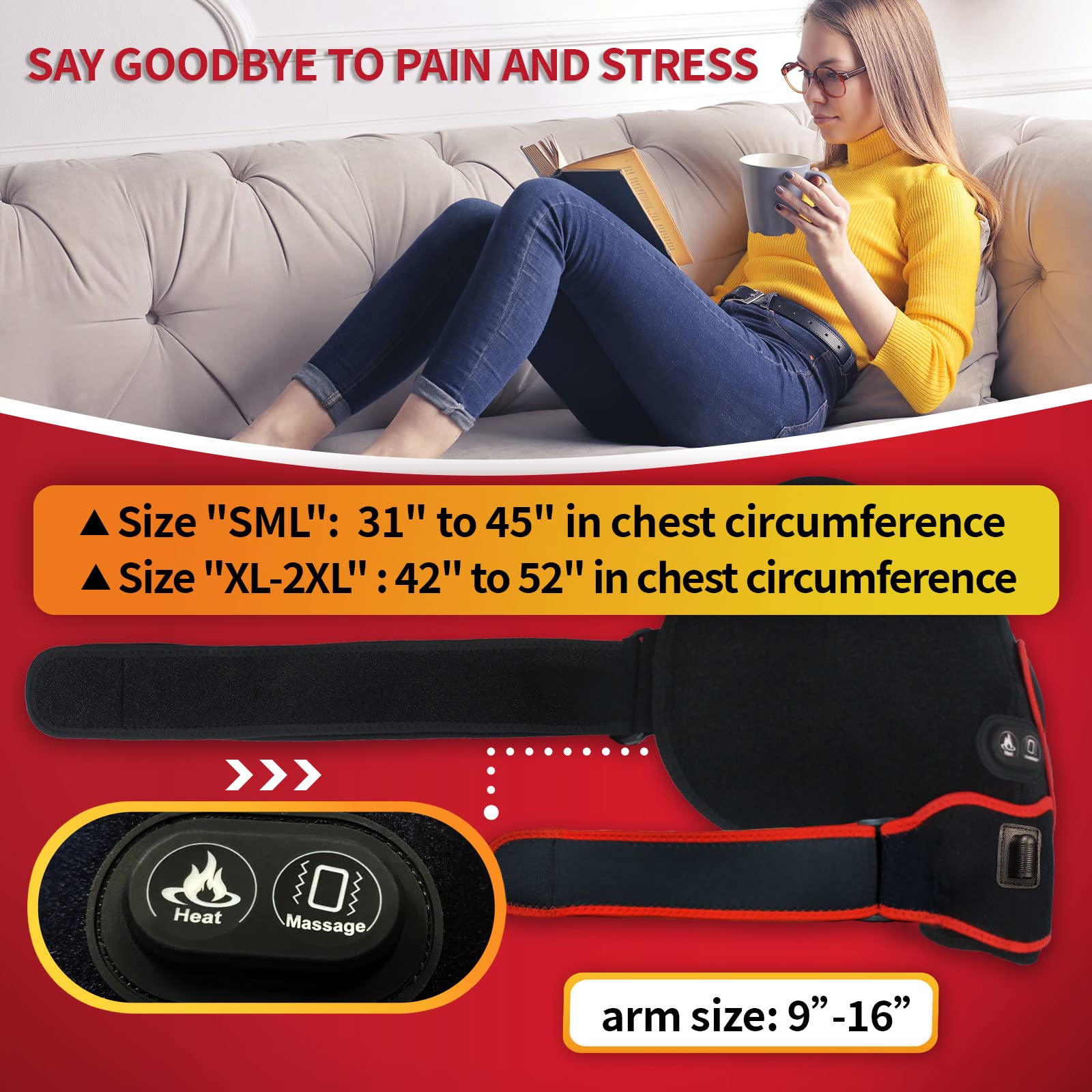 Shoulder Heating Pad with Vibration Massager for Pain Relief, 2 Hour Auto Off Electric Heated Wrap Brace for Shoulder Injuries, Blade Pain, Arthritis, Tendinitis, Frozen Shoulders