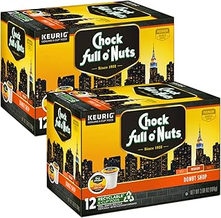 Chock Full o'Nuts Donut Shop Coffee, Compatible with Keurig K-Cup Pods, 12 CT (Pack of 2)