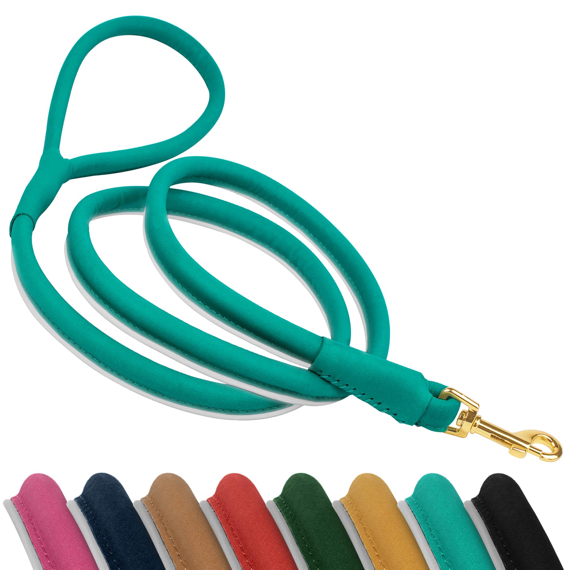 OOPSDOGGY Reflective Rolled Leather Dog Leash 6 ft Durable Dogs Lead for Small Medium Large Dogs (Teal, Large)