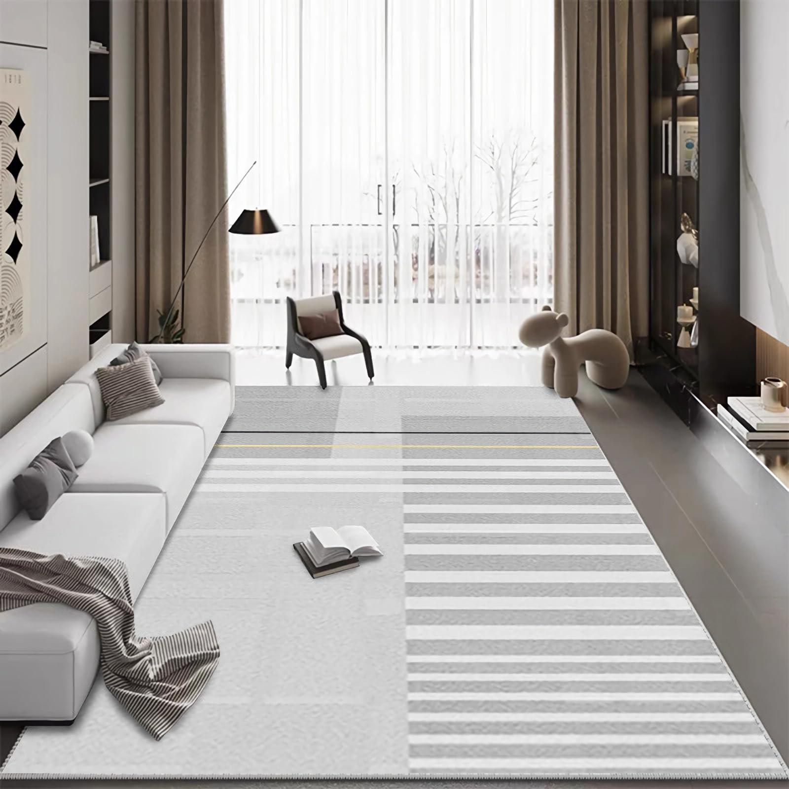 Teppich balkondeko,Graues StreifendesignWaschbarVerblassungsbeständig,teppiche groß für Wohnzimmer kinderzimmerteppich,60x90cm