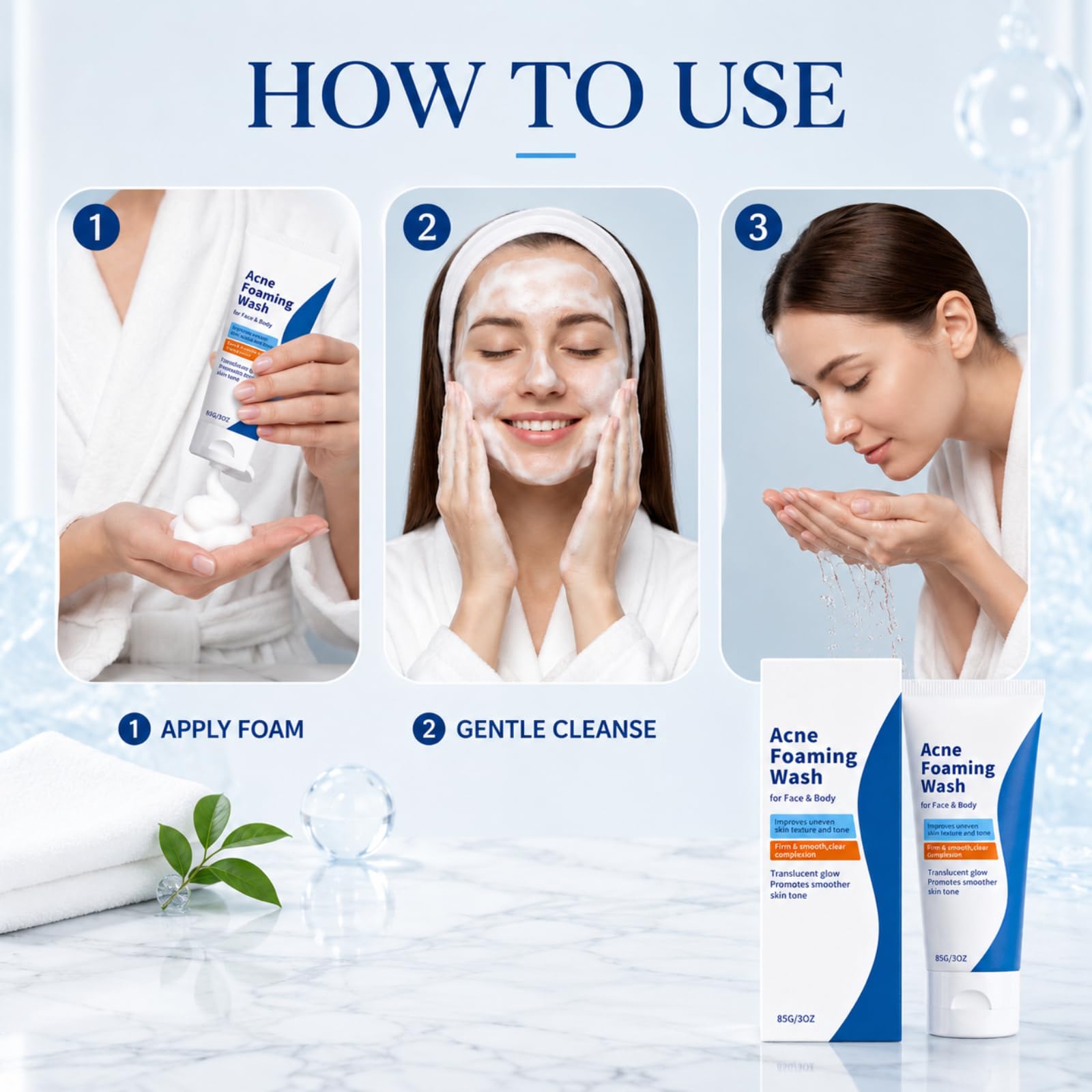 Schiuma detergente anti-acne viso corpo levigante pori 85g | Adatto per viso, petto e schiena, sboccia pori, schiuma morbida liscia e unifica la carnagione