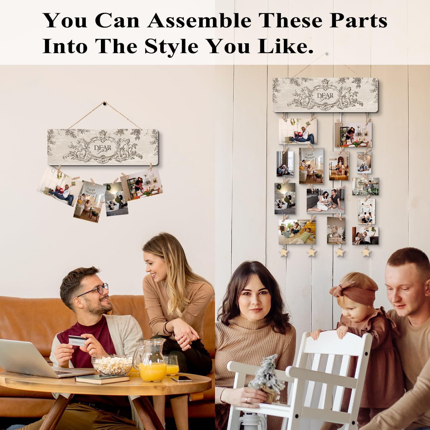 Christian Picture Frames Collage Photo Hanging Display, Christian Wall Art, Family Picture Frames Collage Wall decor, Dear God Picture Board Wood Rustic Frame, Hanging Photo Display with Clips - Image 4