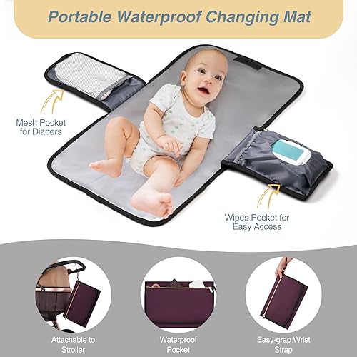 Miniatura 5 de MOMUVO Mochila para pañales, bolsa de bebé acolchada con cambiador, correas para cochecito y funda para chupete, bolsas de pañales de viaje grandes,