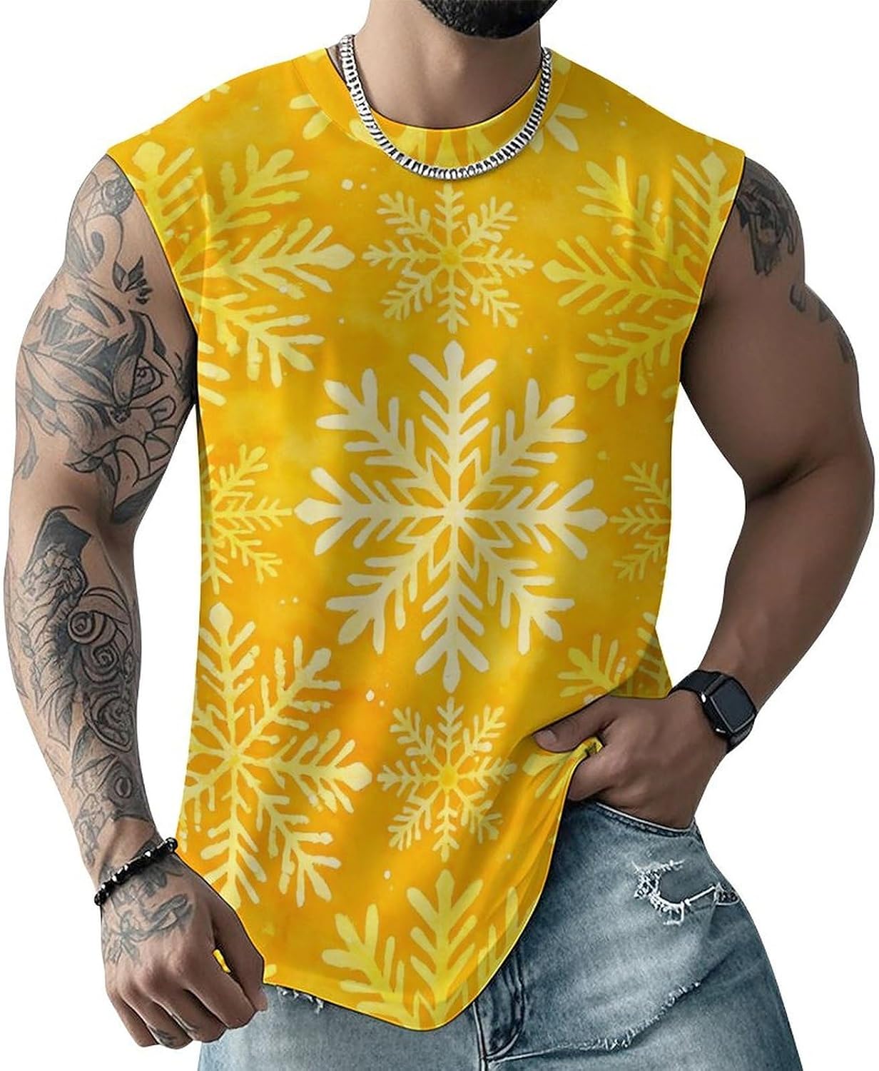 Golden Snowflakes Celebration Men's Sleeveless Shirt Small