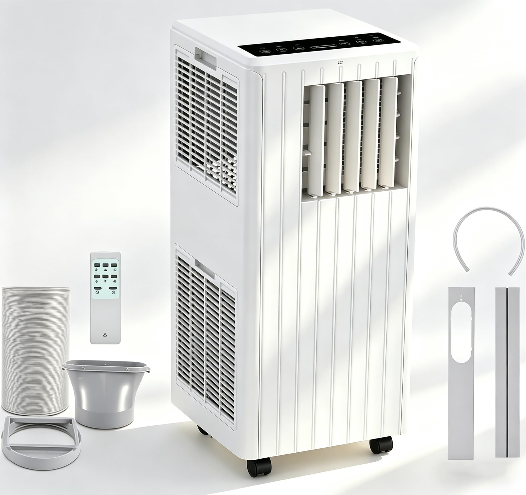Leises 4-in-1 Mobiles Klimagerät 12000 BTU | Kühlen/Ventilieren/Entfeuchten/Follow-Me | Für Räume Bis 43–51㎡ Abluftschlauch+Digitaldisplay+Fernbedienung+24h-Timer