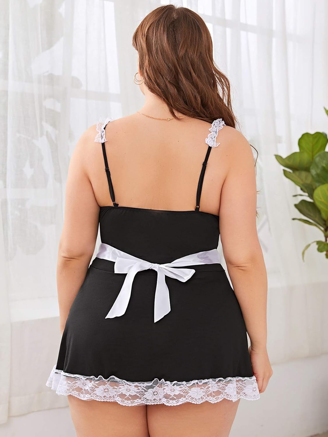 Floerns Women's Plus Size Sexy Lace V Neck Harness Sheer Mesh Lingerie Dress