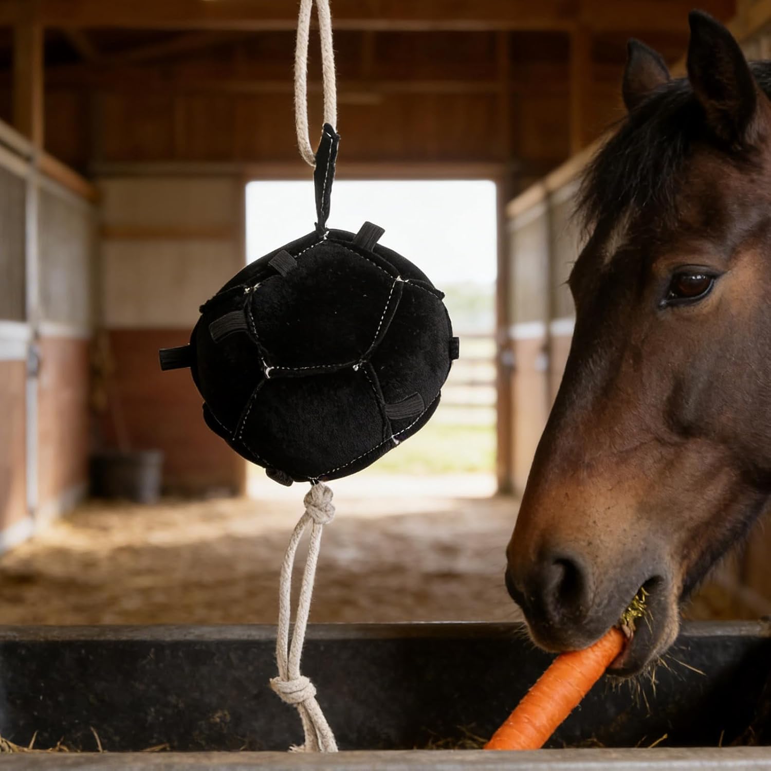 Horse Hay Feeder Toy: Stall Mounted Interactive Ball - Hanging Treat Dispensing Slow Feeder - Boredom Breaking Activity for Equine Farm Animals