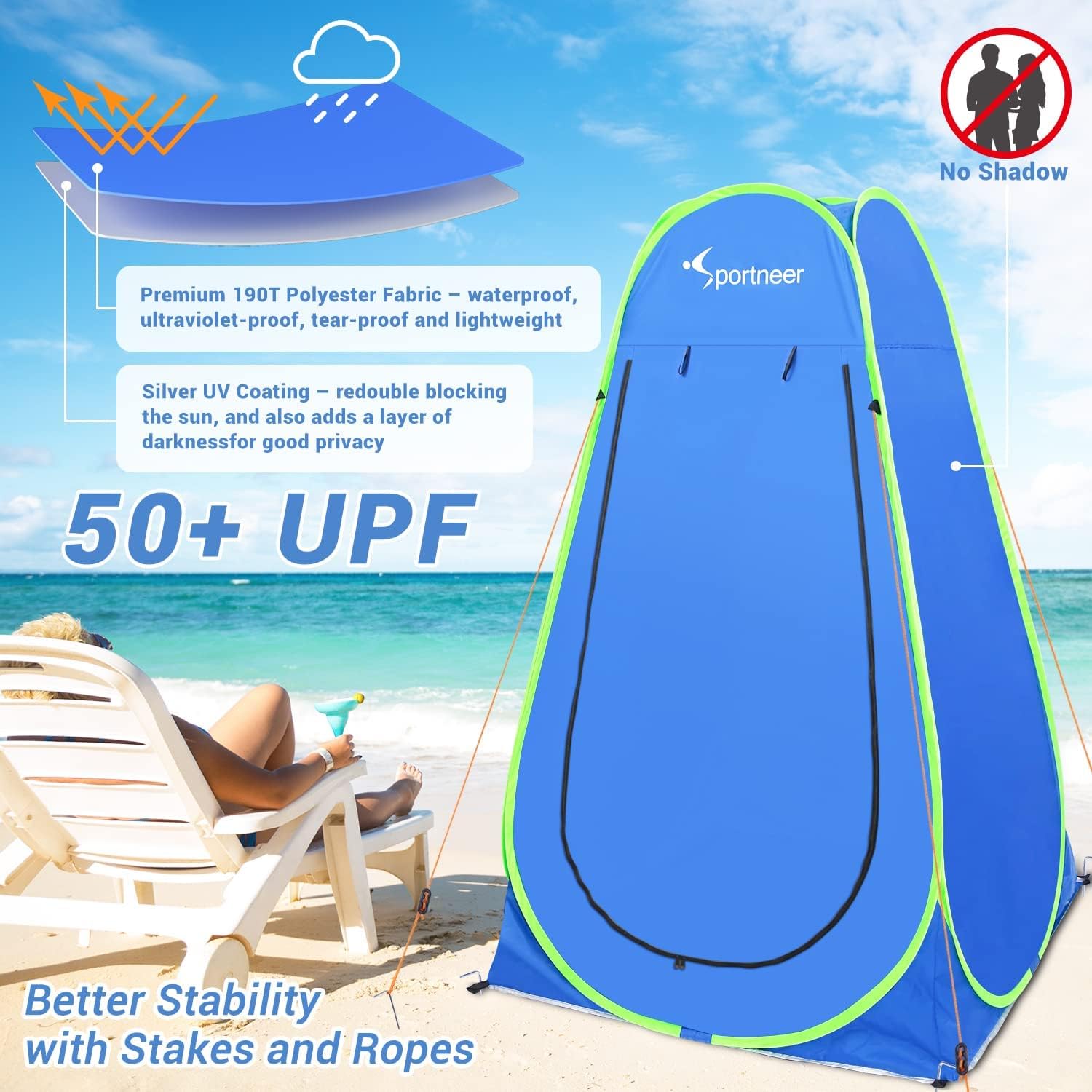 Sportneer Pop Up Privacy Shower Tent, Portable Changing Room Pop Up Changing Tent 75inches x 47inches x 47inches Shower Tent with Carry Bag for Camping & Beach, Easy Set Up, Foldable