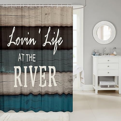 Miniatura 2 de Castle Fairy Cortina de ducha estilo río rústico para niños y adultos, juego de cortina de baño de Lake Life, paneles de madera, cortinas