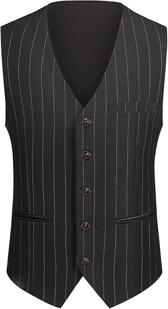 Cloudstyle Mens 3 Piece Stripe Suit Set Center Vent 2 Button Tux Blazer Jacket Vest Trousers