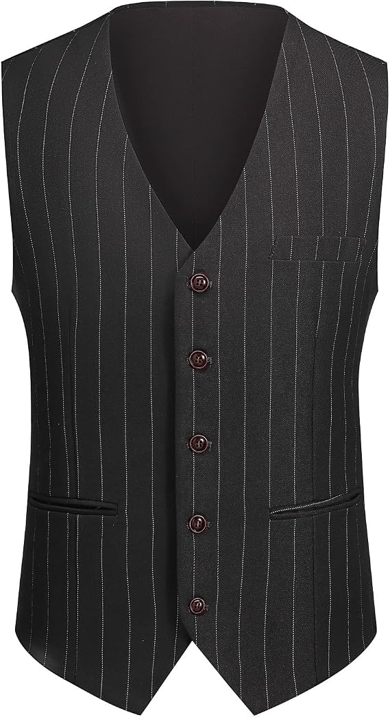 Cloudstyle Mens 3 Piece Stripe Suit Set Center Vent 2 Button Tux Blazer Jacket Vest Trousers