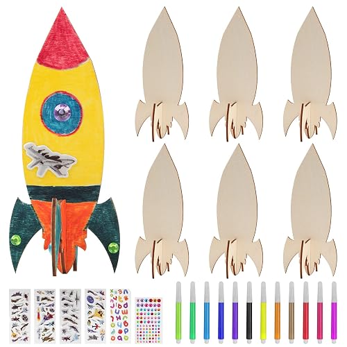 BAPHILE 12 Pack DIY Wood Rocket, Mini and Decorate Wooden