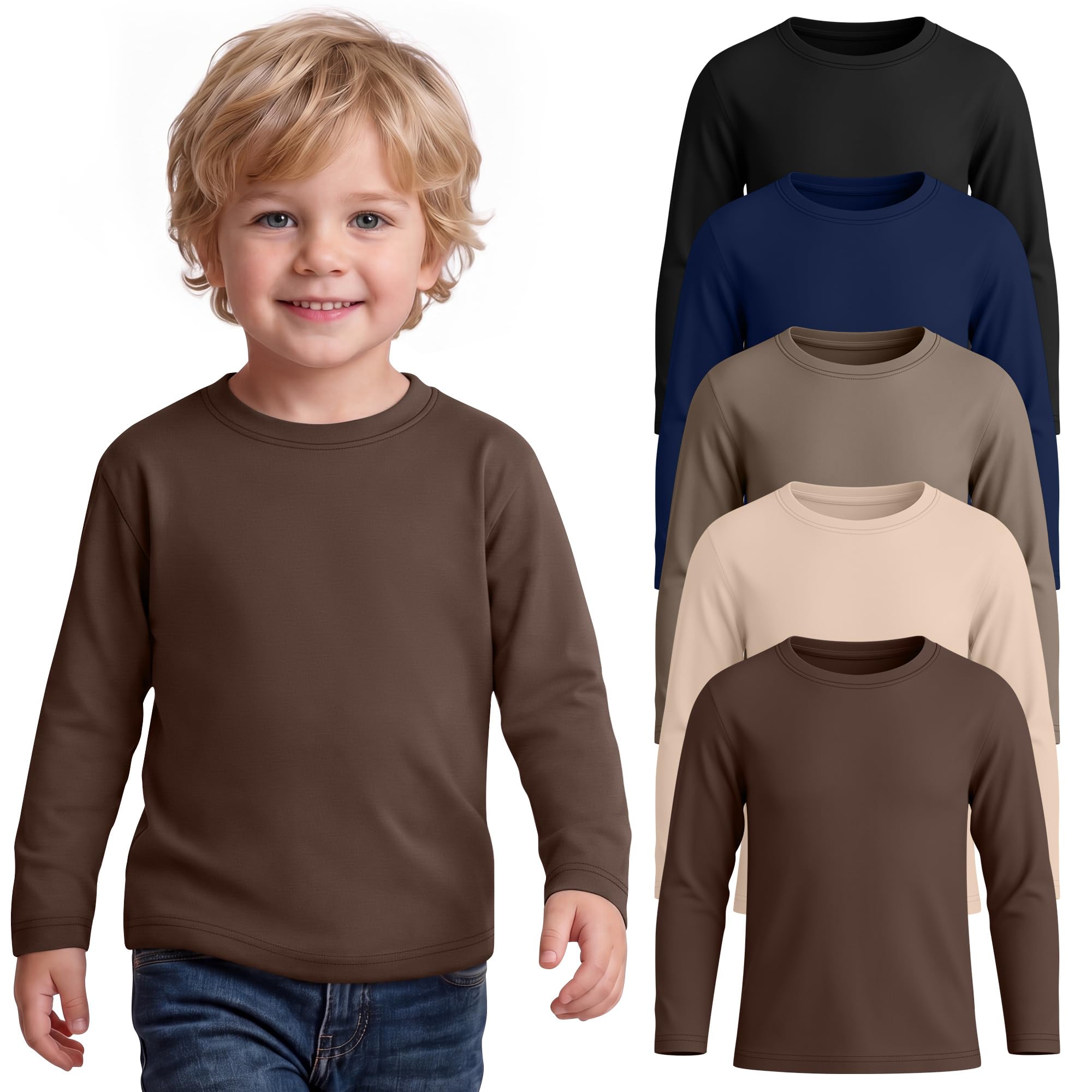 5 Pack Toddler Boys Long Sleeve Shirts 18M-5T