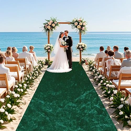 Miniatura 8 de Camino de pasillo blanco para ceremonia de boda de 4 x 15 pies, de terciopelo, accesorios de boda, pasarela, camino al aire libre, con cintas de