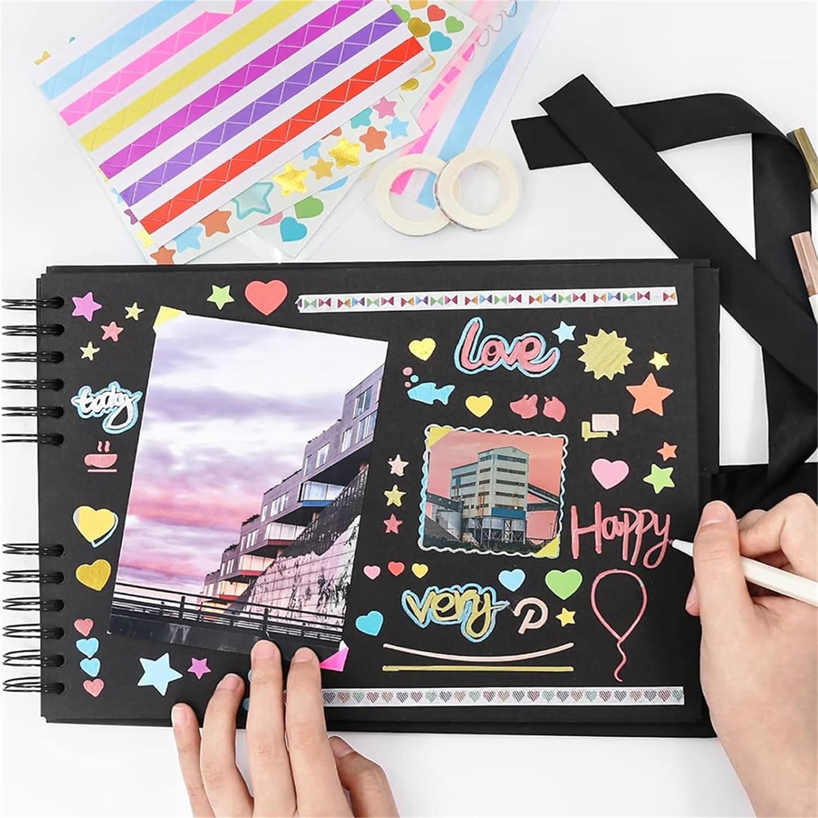DOTBUY-SHOP DIY Album Fotografico, Album Foto Scrapbooking 60 Pagine, Scrapbook Fai da Te Kraft Album Portafoto, per Nozze Natale Valentino Regalo di Anniversario Compleanno (2PC,Nero