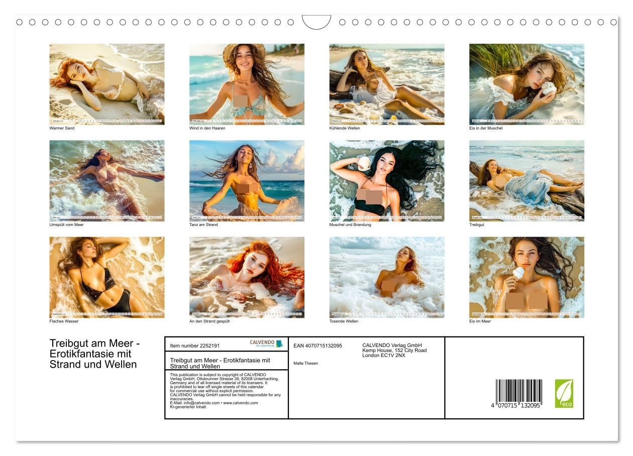 Flotsam by the sea - erotic fantasy with beach and waves UK-Version (Wall Calendar 2026 DIN A3 Landscape), CALVENDO 12 Month Wall Calendar โ image 1