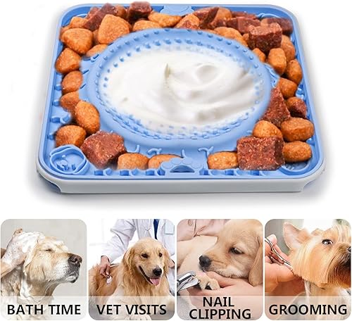Miniatura 3 de Paquete de 2 alfombrillas para lamer perros y gatos, tapete de silicona para lamer perros con succión, tapete de alimentación lenta para perros para