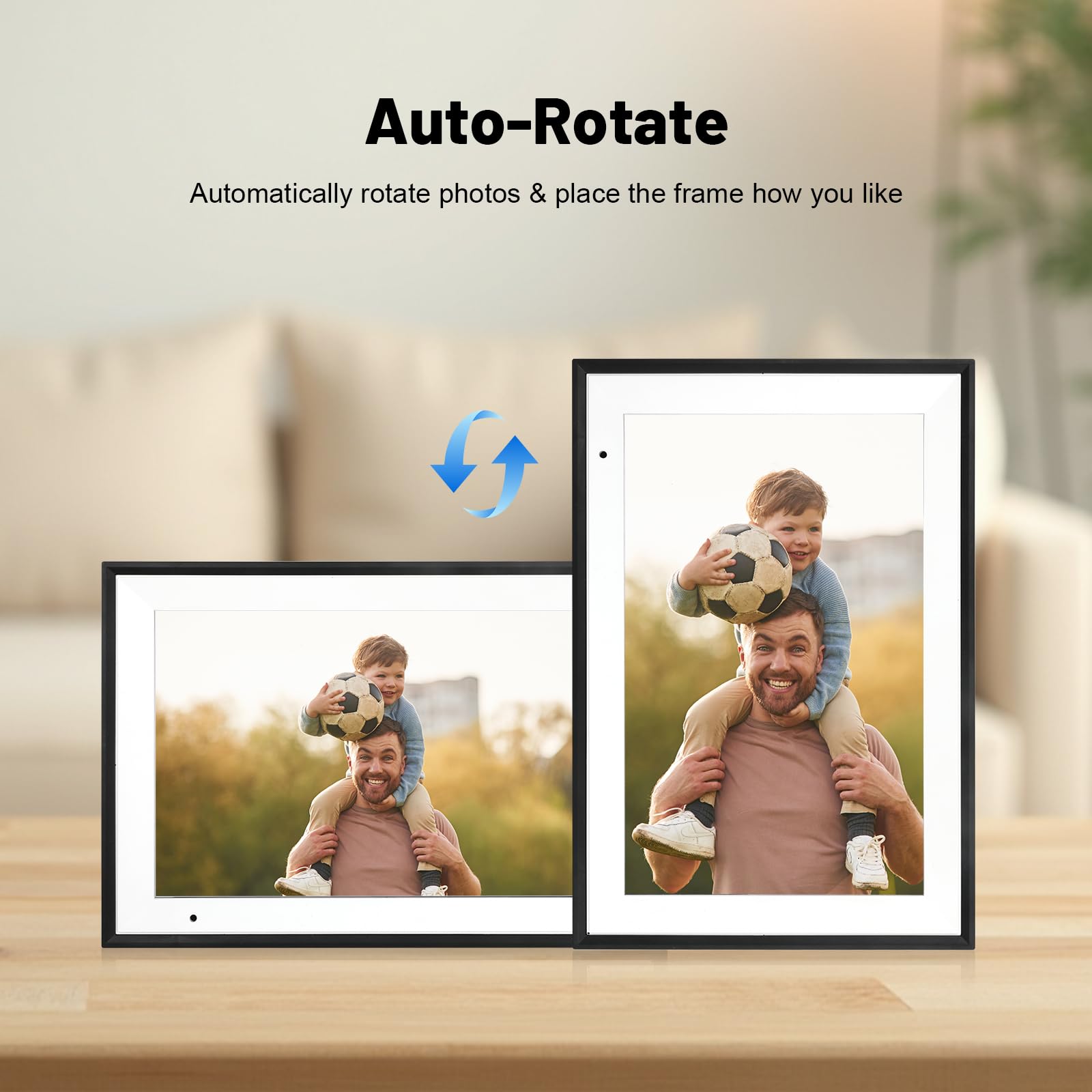 AEEZO Cadre photo numérique 32 Go WLAN 10,1 pouces, écran tactile IPS 1280 x 800, rotation automatique, prend en charge les cartes Micro SD, partage de photos ou de vidéos partout