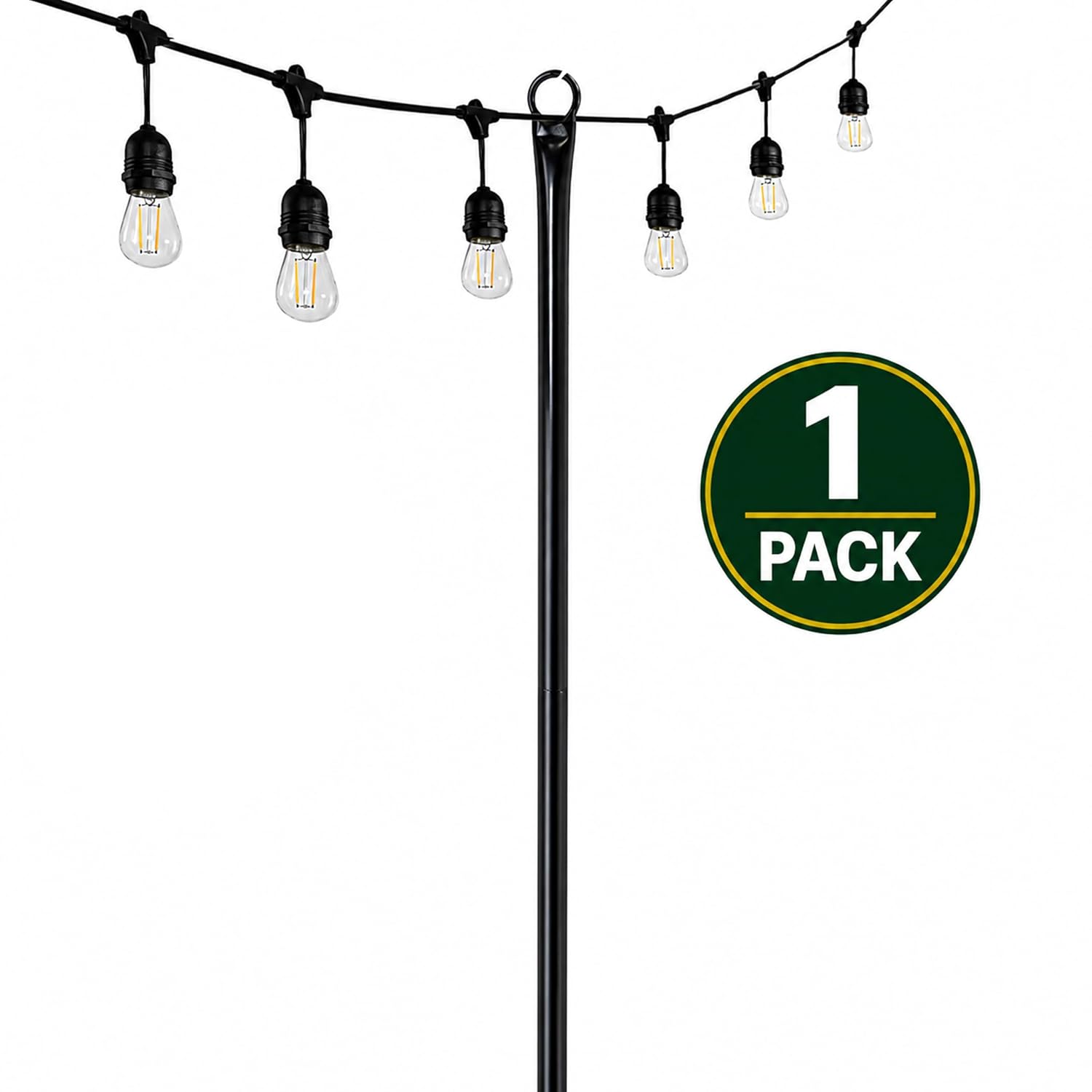 Simple Living Solutions 9FT String Light Patio Pole - Heavy Duty Outdoor Light Pole for Backyard, Deck & Garden - Easy Install Ground Mount, Weather-Resistant Steel, Black (1 Pack)