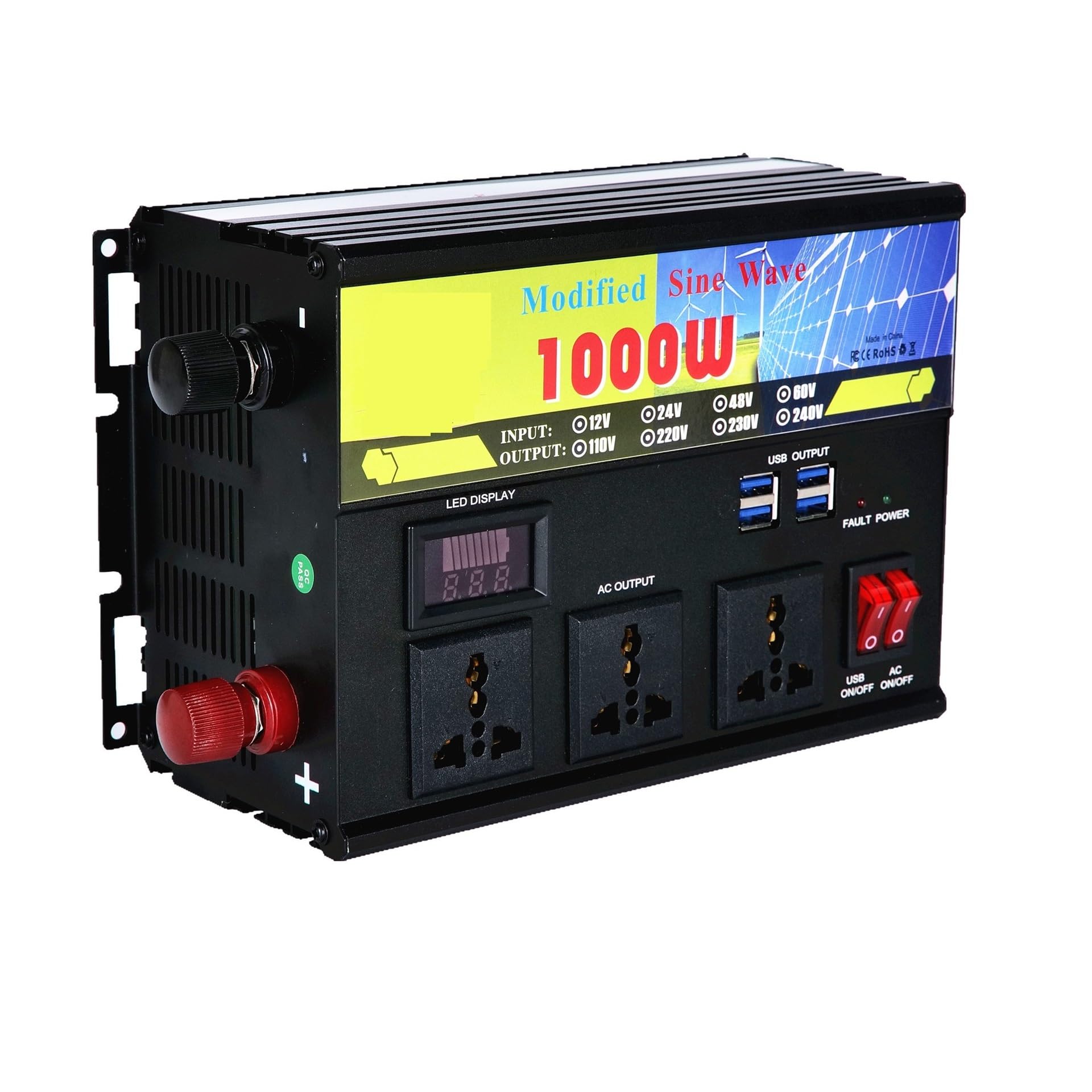 Onduleur multifonctionnel 1000W convertisseur haute puissance 12V en 110V avec finitions robustes