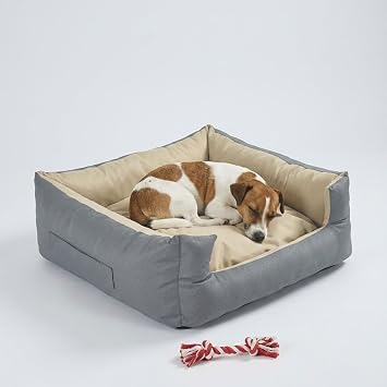 Xpermate Kedi Yata  ve K pek Yata  Fermuarl  Evcil Hayvan Yata  Yuvi Siesta 55x60x23 cm Antrasit Bej