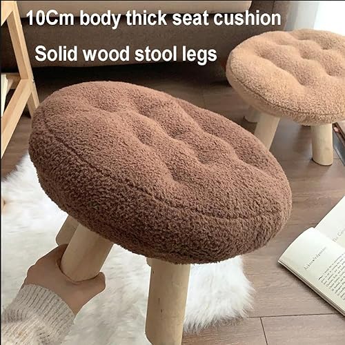 Miniatura 7 de JCAKES Taburetes redondos de madera para sala de estar, reposapiés, taburetes otomanos, muebles de madera maciza, taburete pequeño, taburete de