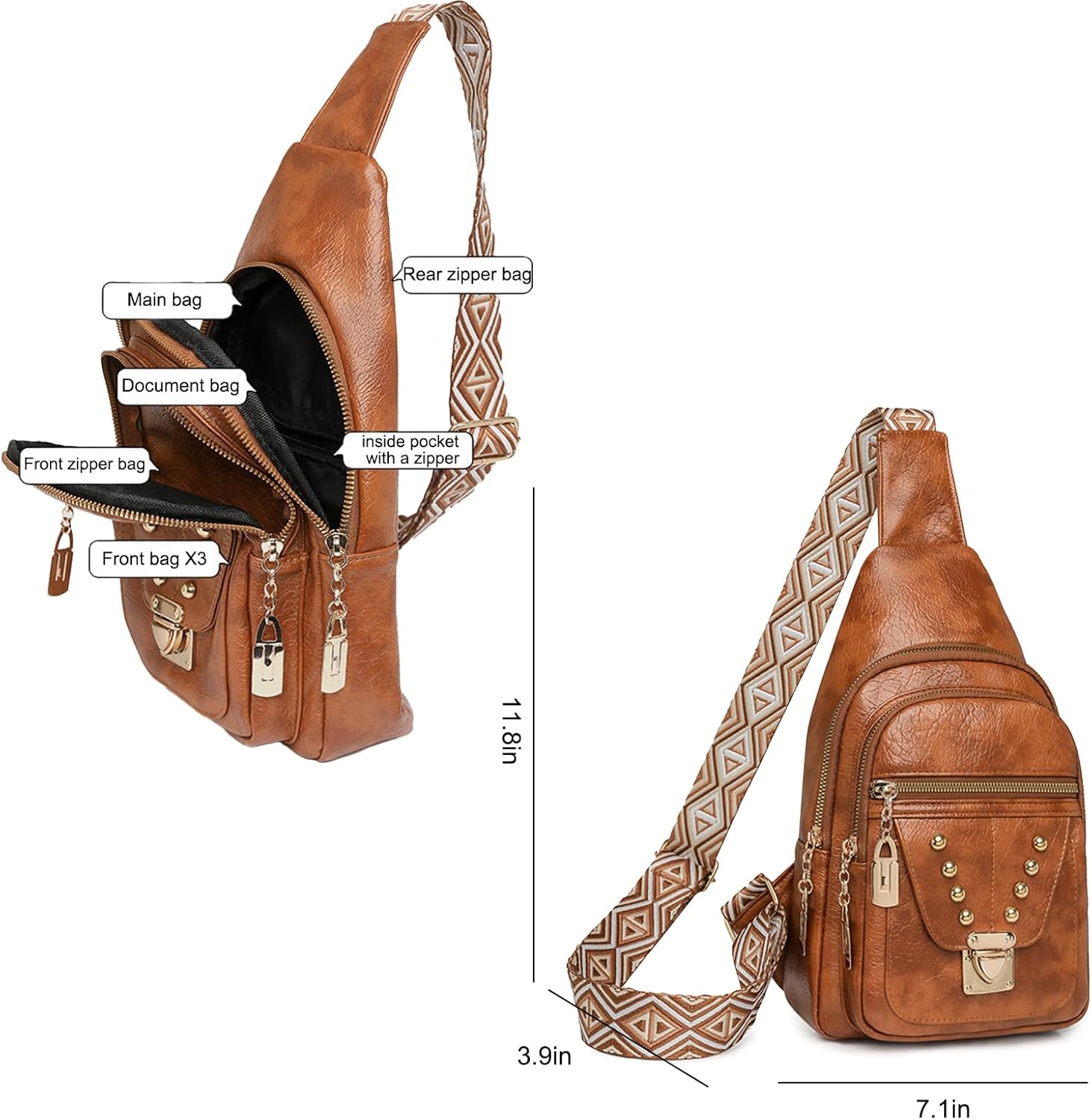 Relang Sling Bag for Women Crossbody, Leather Cross Body Fanny Packs for Women, Trendy Chest Bag for Travel and Daily Use - Image 6