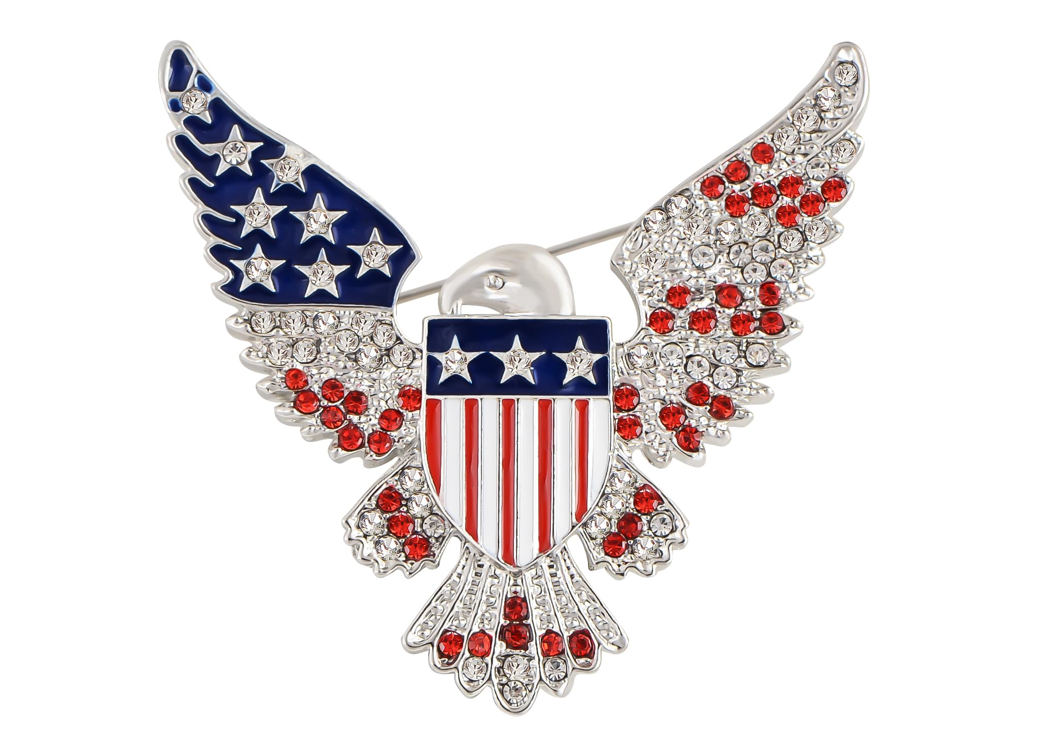 Alilang Silver Tone Crystal Rhinestone 4th of July American USA Flag Patriotic Pin Brooch