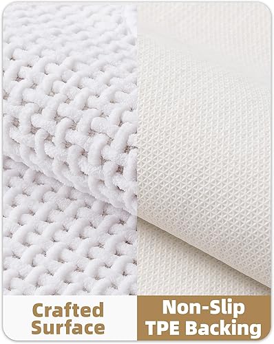 Miniatura 5 de Color&Geometry Alfombras de baño de felpilla mejoradas más densas, 17 x 29.5 pulgadas, antideslizantes, absorbentes, blancas, para baño, ajuste