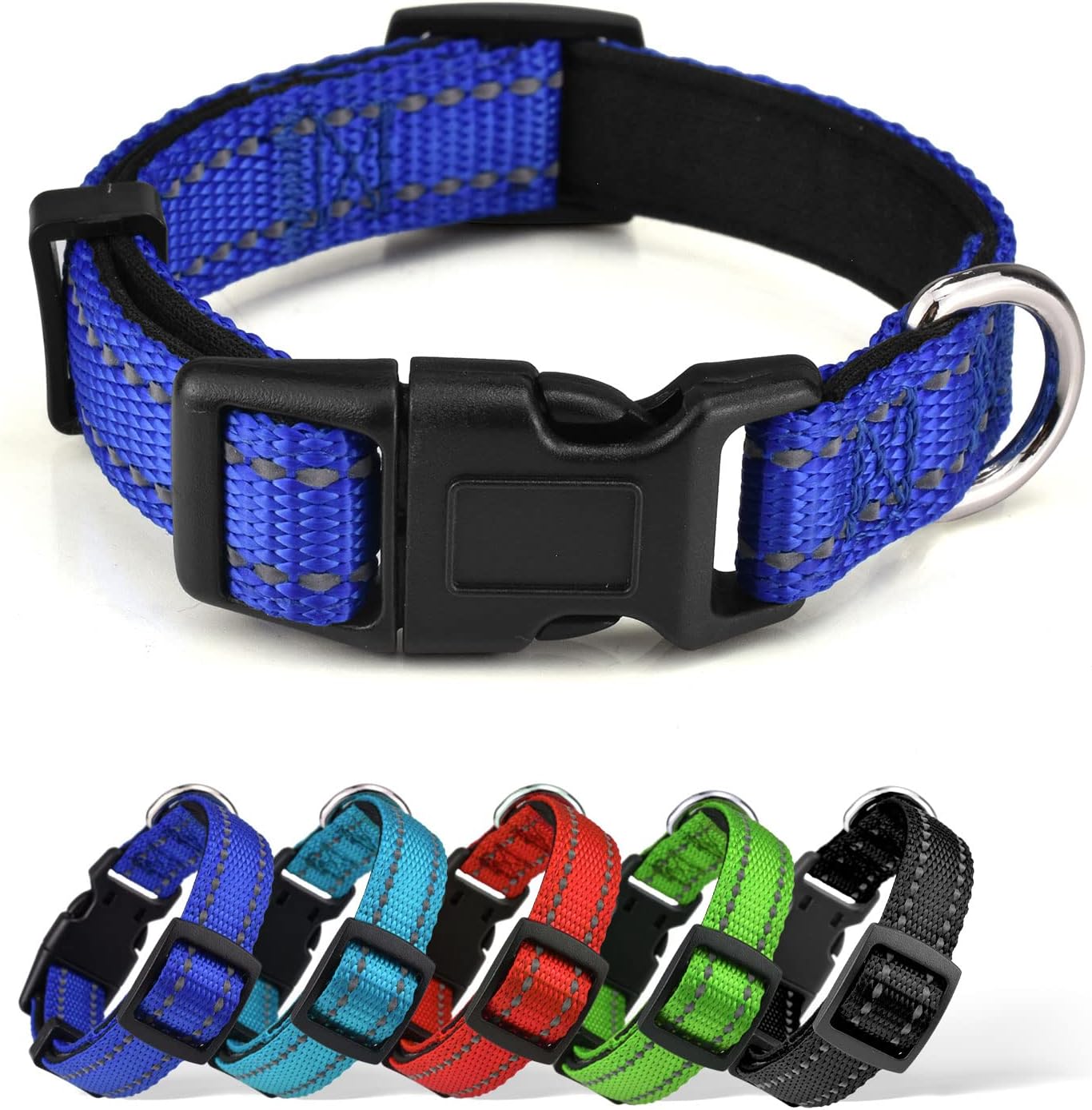 WISTOLL Reflective Nylon Dog Collar,Soft Neoprene Padded Breathable,Adjustable Classic Dog Collar with Quick Release Buckle for Puppies,…