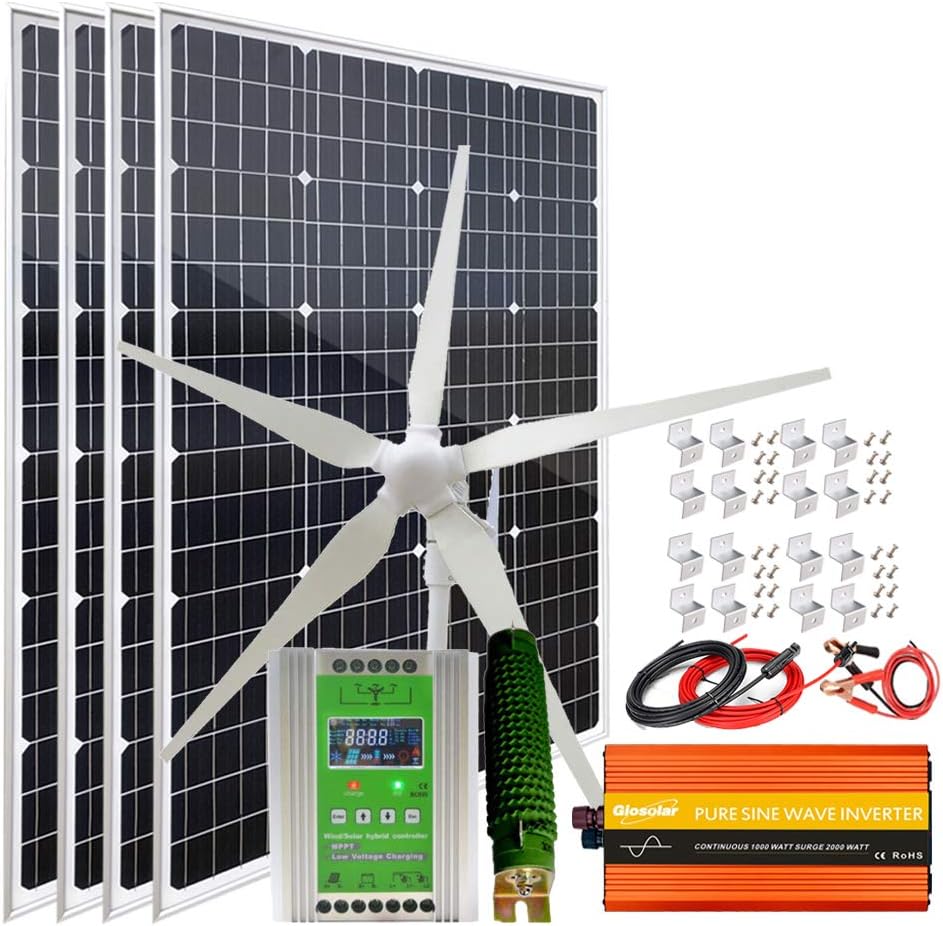 1000W Solar Wind Kit Off Grid System for House 48V Battery Charger with 4X 100W Mono