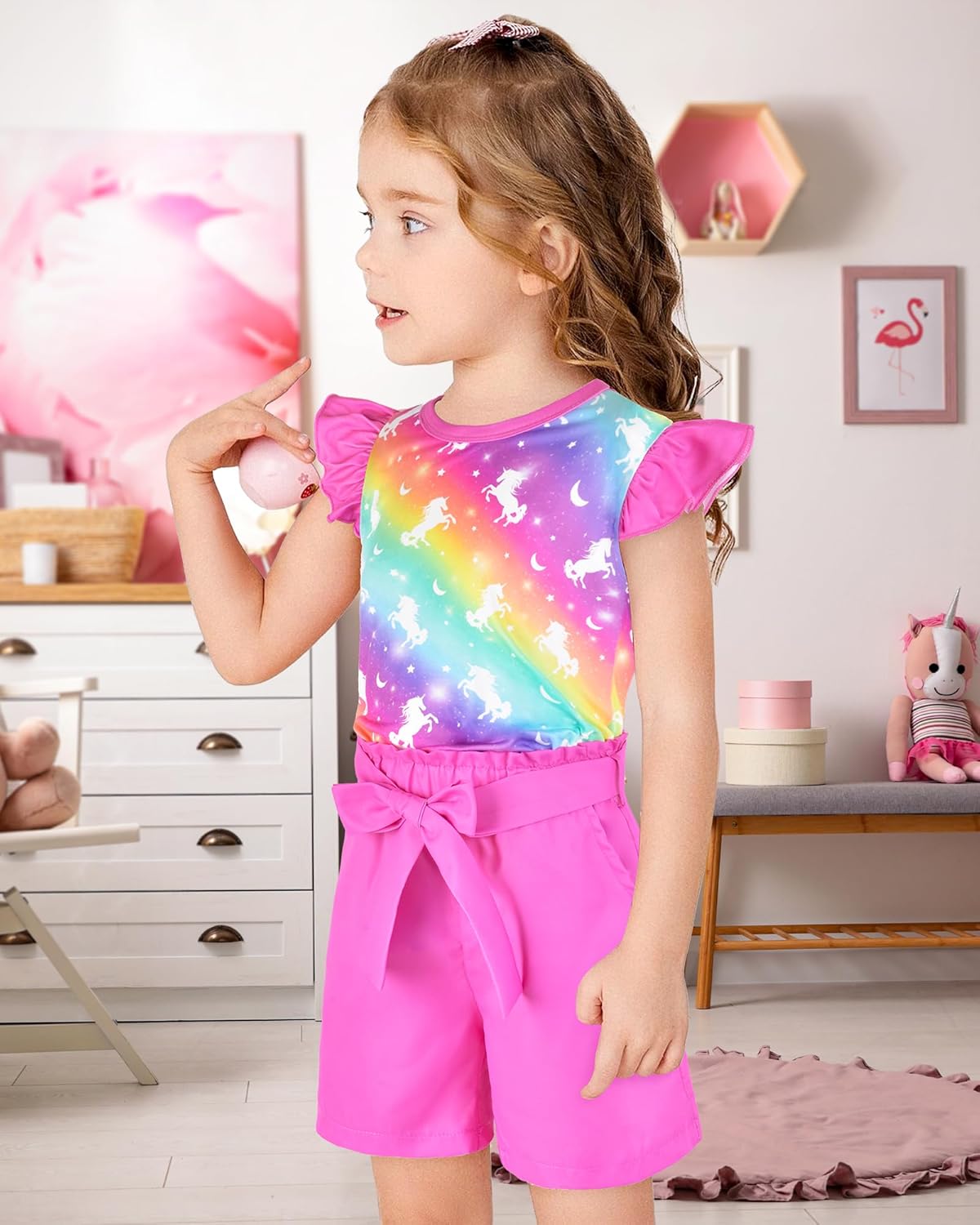 PASHOP Girls 2 Piece Outfits Summer Ruffle Trim Tops and High Waist Shorts Clothing Sets 3-8 Years - Image 4