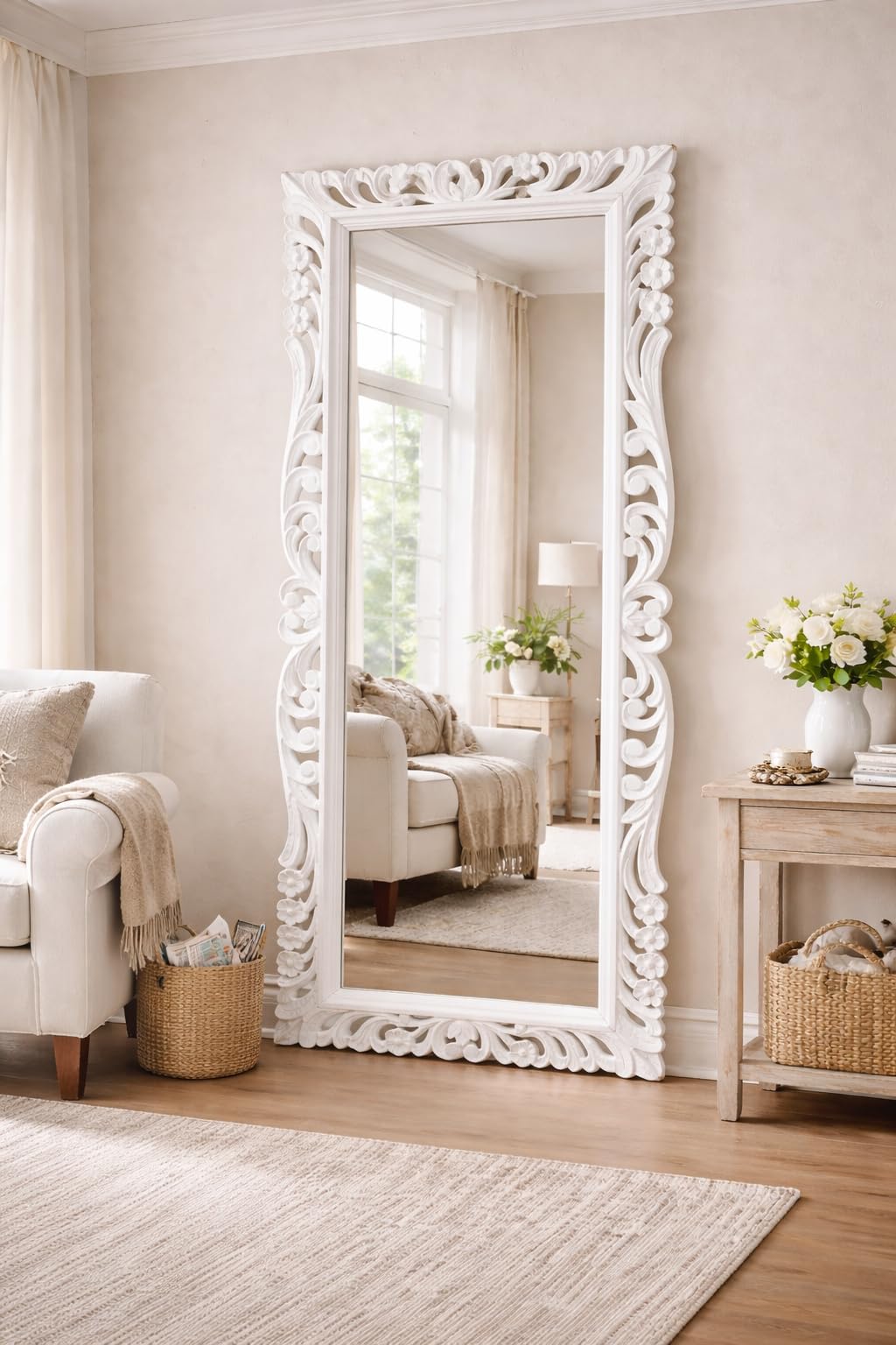 Hand Carved Wooden Wall Mirror Frame - Home Decor -1