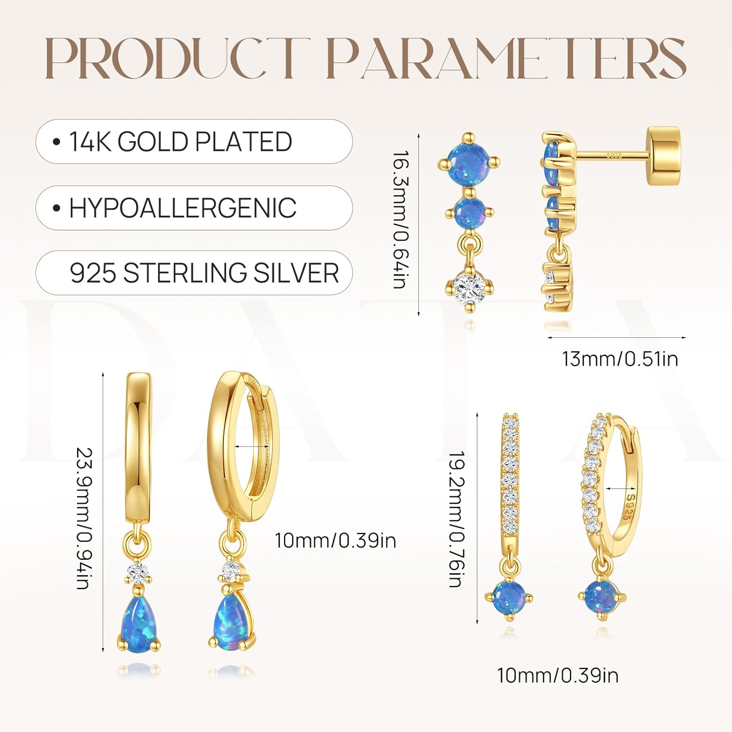 Angelady Opal Earrings Set for Women, Hypoallergenic S925 Sun Stud Earring for Sensitive Ears, Dainty Hoop Huggie Silver Opal Dangle Earring Stacks, Blue Earrings for Women Trendy 2025 - Image 4