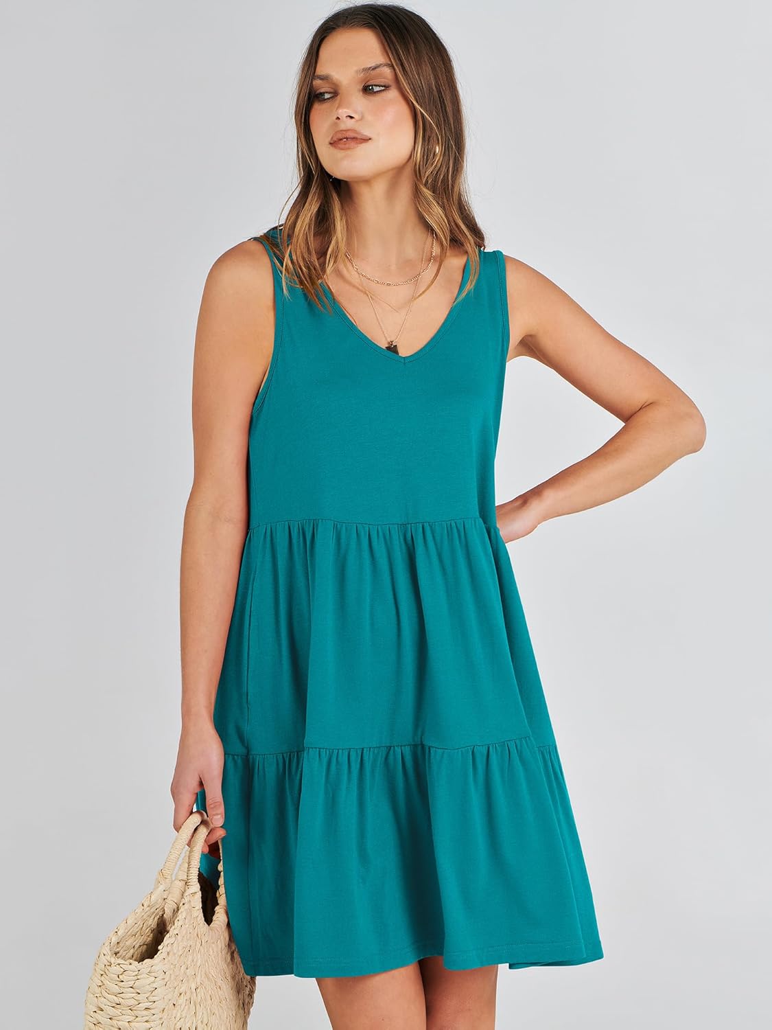 ANRABESS Womens Summer Casual Tank Dress Sleeveless V Neck T Shirt Sundress Flowy Tiered Swing Mini Beach Vacation Dresses - Image 2