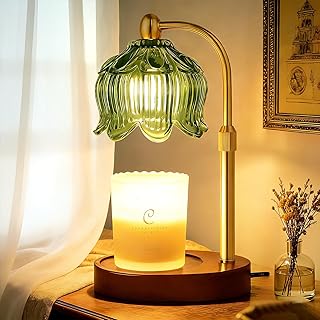 Adjustable Flower Candle Warmer Lamp with Timer, Lotus Tulip Glass Warme...