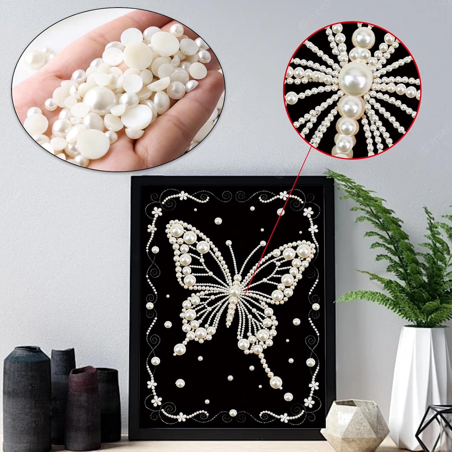 MVVMTOP Pearl Diamond Painting Kits for Adults Beginners, 5D DIY Butterfly Diamond Art with Half Round Pearl Drills and Crystal Rhinestones, Sparkling Diamond Dots Craft for Home Wall Decor image 4