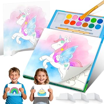 hapray Large Paint with Water Coloring Book, 12 Colors Art Set with 5 Display Stands & 2 Wooden Brushes, No Mess Arts and Crafts, Birthday Gifts for Toddlers Kids Ages 3-5 4-8