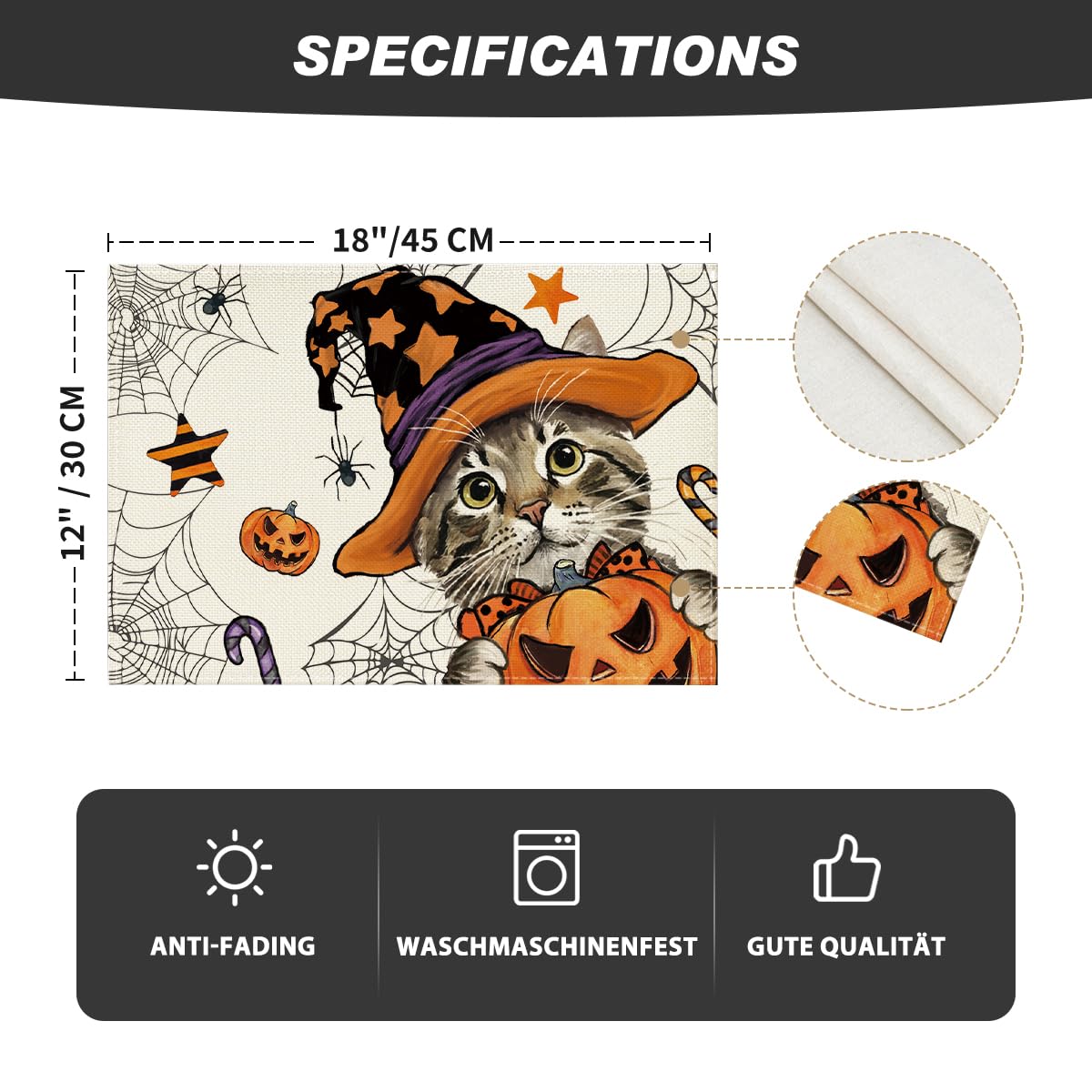 Halloween Tischsets Mit Katzen & Kürbissen - 4er Set Für Festliche Tischdeko