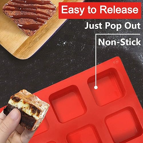 Miniatura 8 de Walfos Molde cuadrado de silicona para tartas de 8 pulgadas con agarres antideslizantes, antiadherente y libre de BPA, perfecto para brownie,