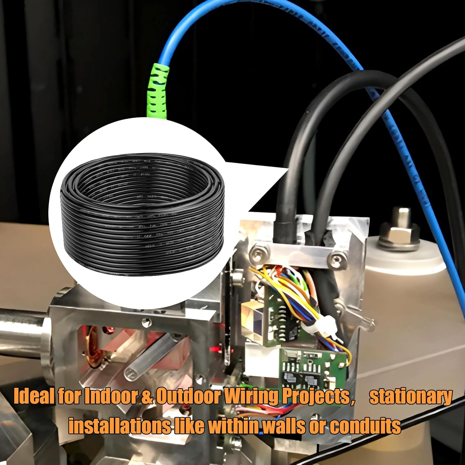 THHN Wire 50 FT, Single Bare Copper Conductor, 10AWG Black Electrical Wire, Solid Building Wire 600V Nylon Sheath Cable for Indoor/Outdoor Applications