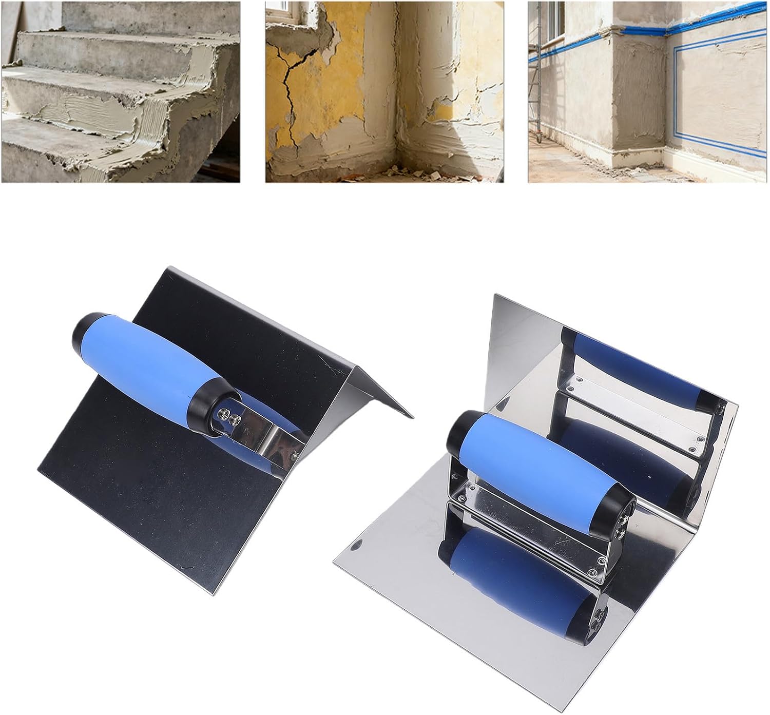 Inside Outside Corner Trowel Set, TPR PP Handle 90 Degree Stainless Steel Step Trowels for Concrete Finishing Plastering, for Smoothing and Shaping Corners, Cement, Mortar