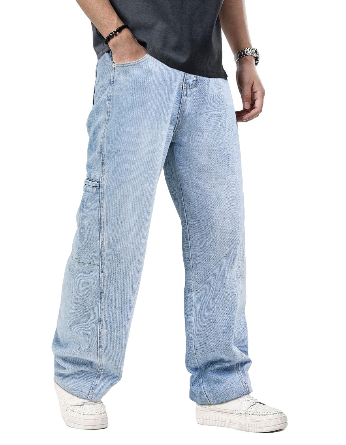 Mens Baggy Jeans Wide Leg Black Skater Striped Jnco Y2k Denim Pants Oversized Streetwear Blue Y2k Clothes with