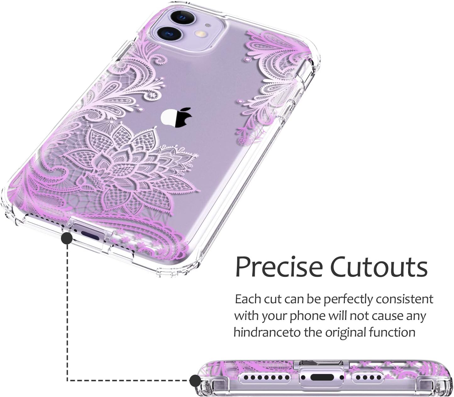 Casetego Compatible with iPhone 11 Case,360 Full Body Dual Layer Slim Crystal Transparent Case with Built-in Screen Protector for Apple iPhone 11 6.1 inch,Purple Mandala