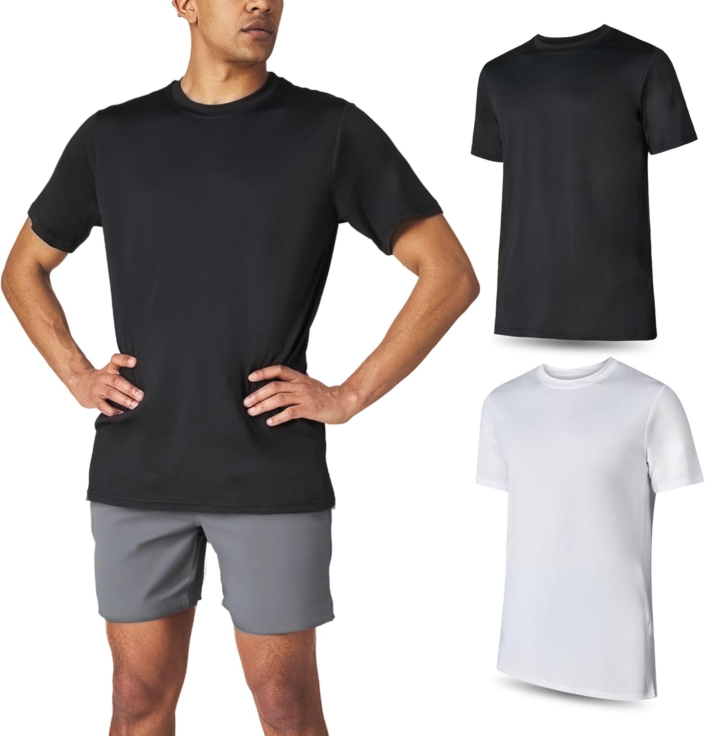 Men’s Athletic Short Sleeve Gym Workout T-Shirts 2 Pack Mens Dry Fit Tees Moisture Wicking Crew Neck Running T Shirt for Men