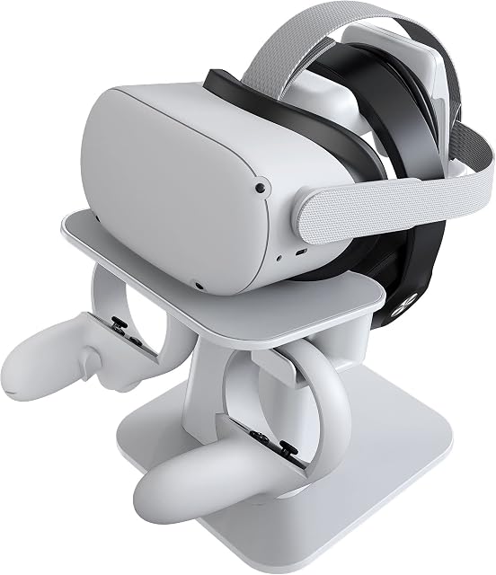 [Upgraded Version] KIWI design VR Stand Accessories Compatible with Quest 2/Quest 1/Rift S/Valve Index/HP Reverb G2/PSVR 2/PICO 4 VR Headset and Touch Controllers(White)