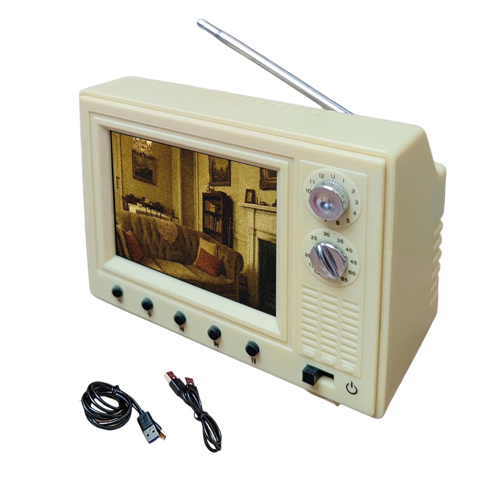 TV Vintage Giocattolo Televisore Retrò con Display 720P e 8GB di Memoria | Mini TV Vintage per Case delle Bambole per Soggiorno, Camera da , Cucina