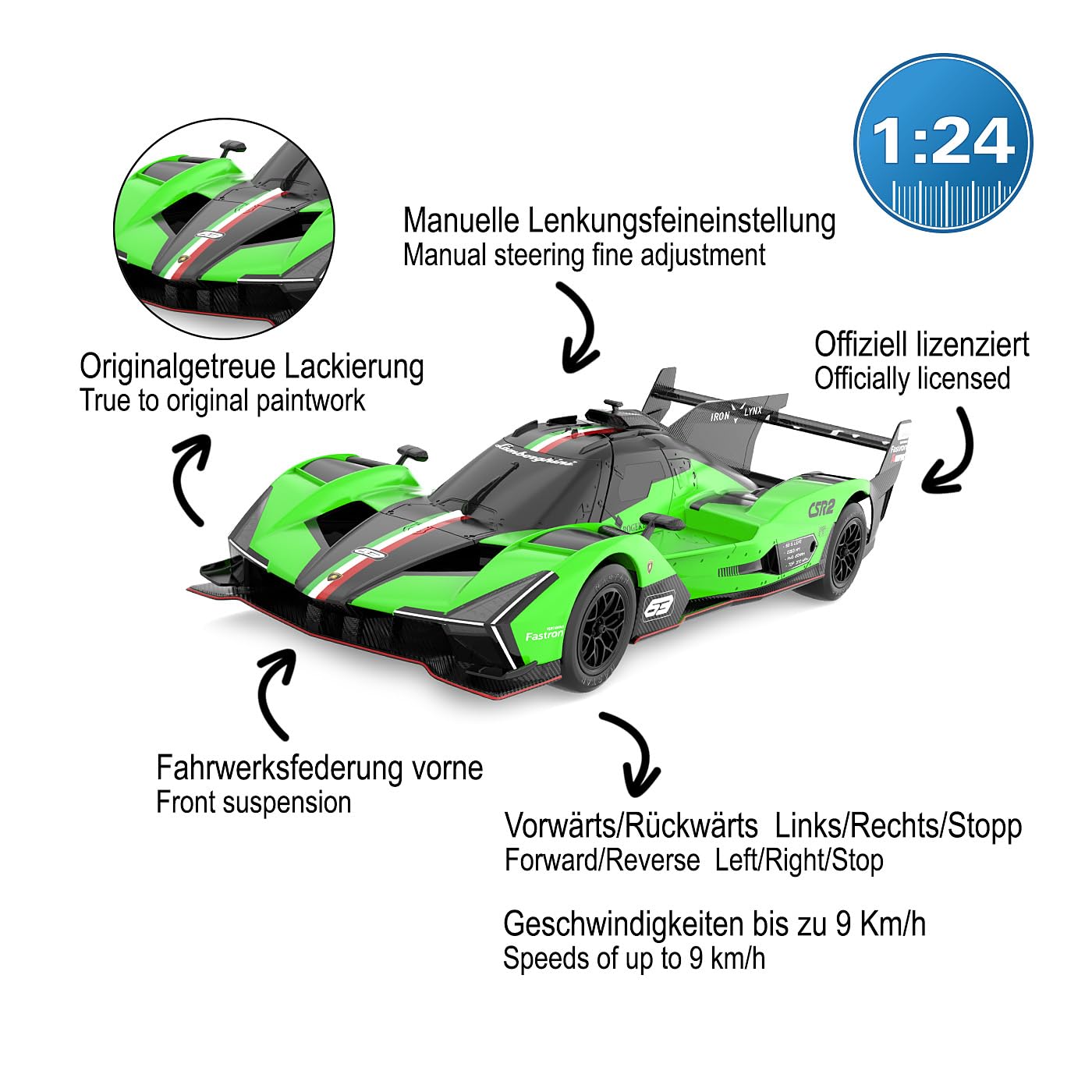 JAMARA 402206 Lamborghini SC63 LMDH 1:24 2,4 GHz – zdalnie sterowany samochód, samochód RC, zabawka dla dzieci z pilotem zdalnego sterowania, model samochodu, prezent dla dzieci, wierne lakierowanie