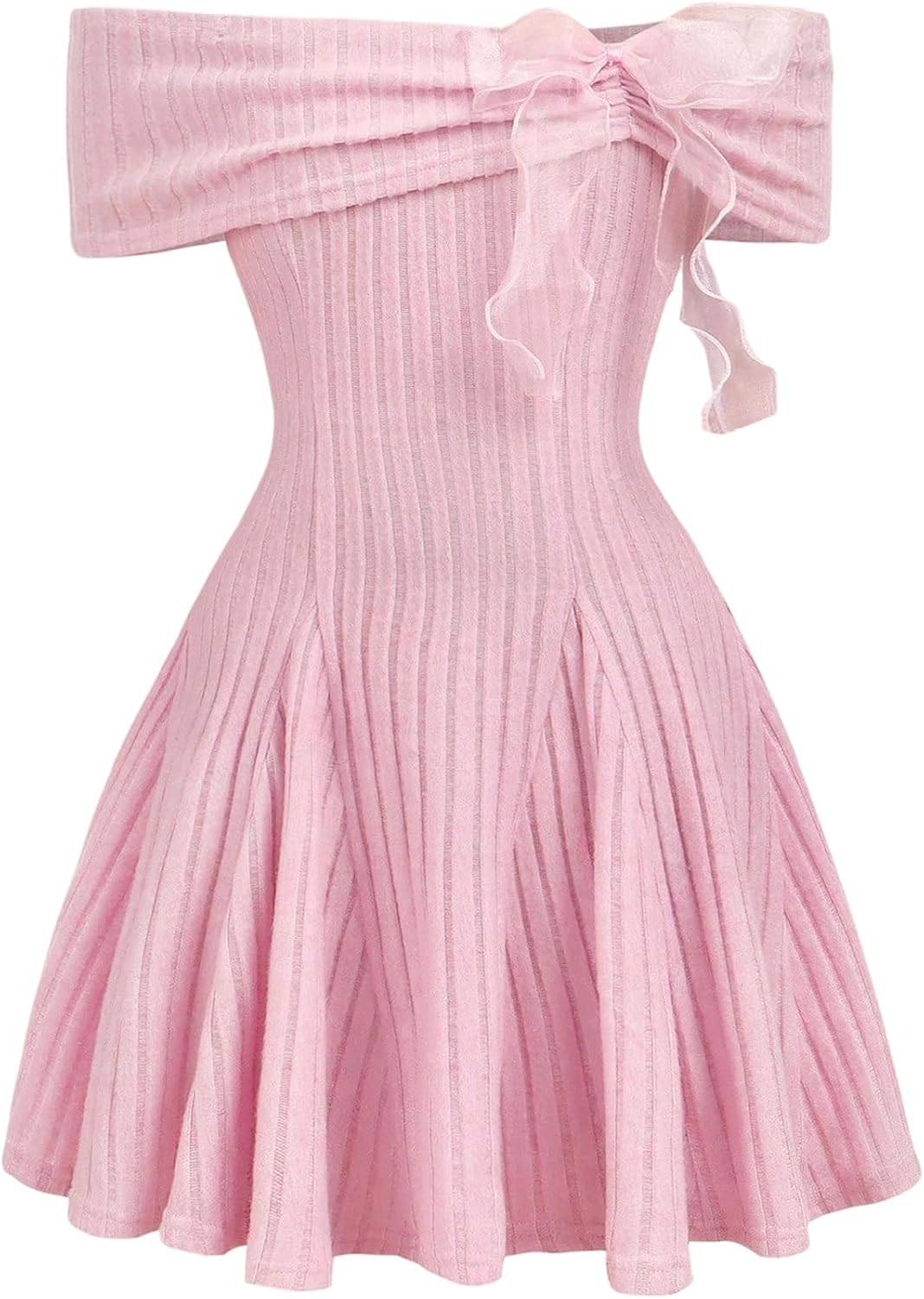 SOLY HUX Girl's Off The Shoulder Bowknot Short Dress Ribbed Knit Flowy Cute Dresses