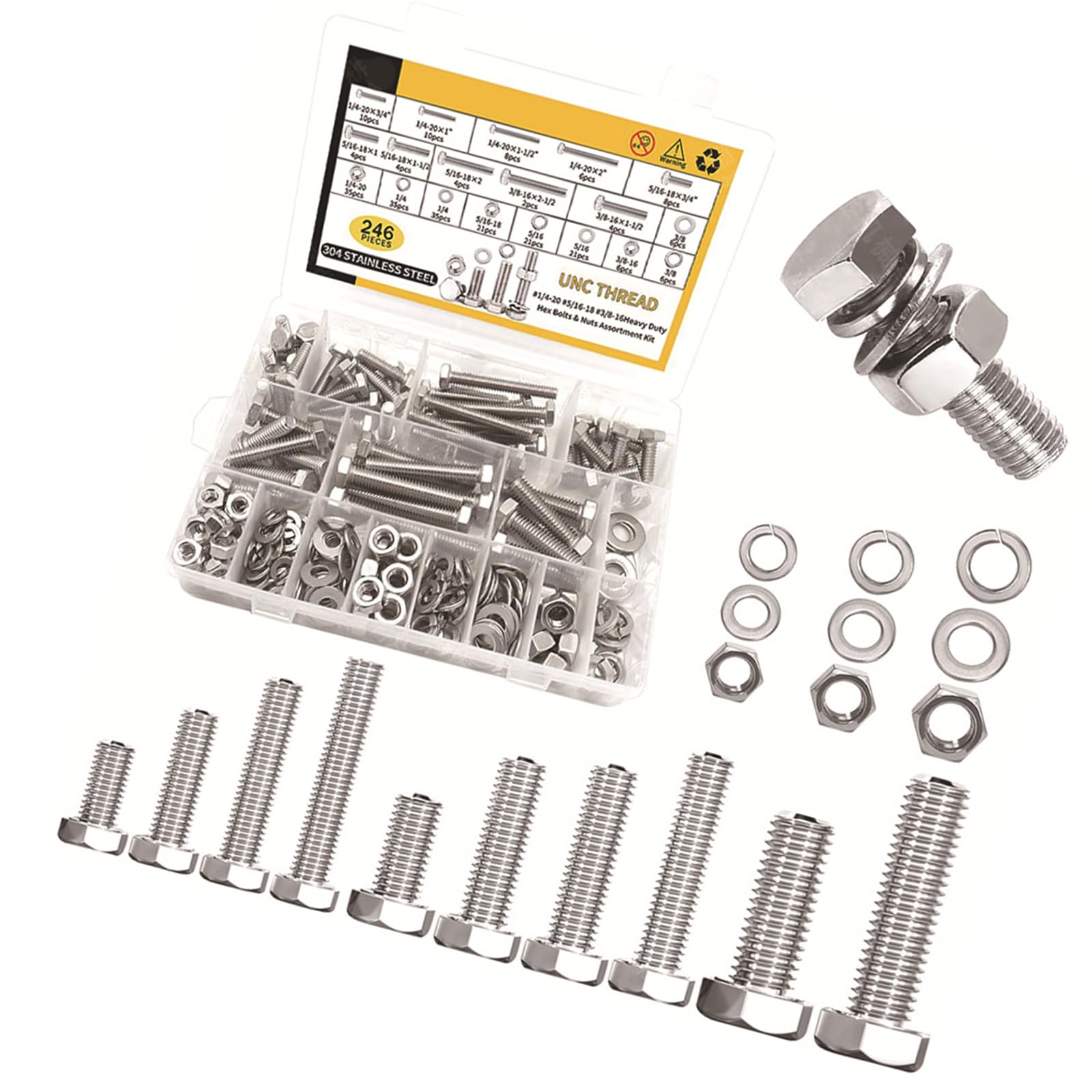 Kalttoy Multicolor Of 246Pcs Standard Hexagon Bolts Nut Washers Assortment Designs For Quick Replacement In Workshops & Factories Carbon Bolts
